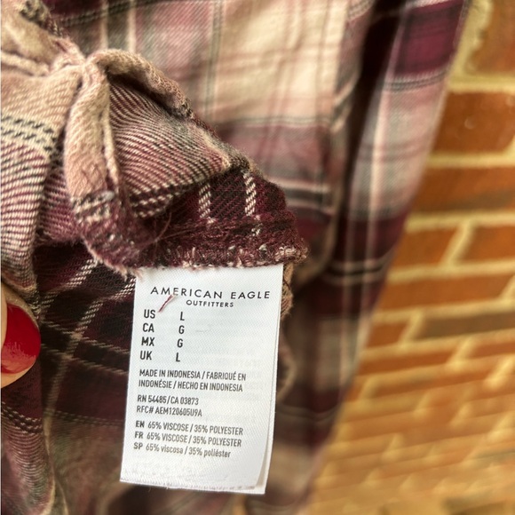 Women’s American Eagle button up soft plaid shirt L boyfriend fit western y2k - Picture 4 of 9
